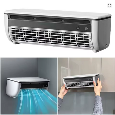 Wall-Mounted Air Conditioner Fan 6000mAh Rechargeable Electric Fan with Remote Control 3 Speeds Air Cooling Fan ~