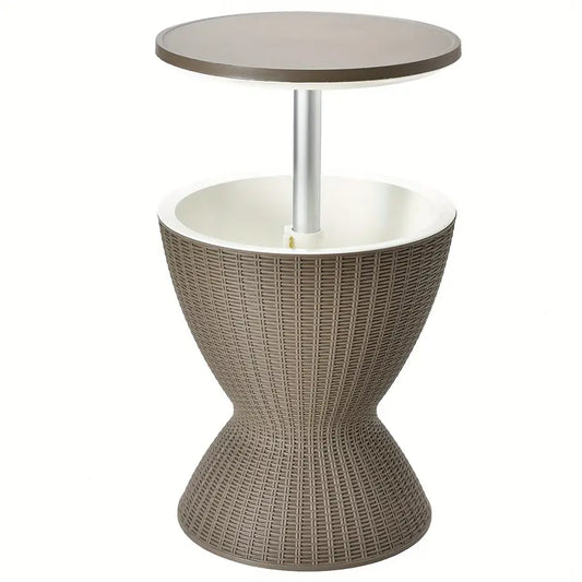 3-in-1 Patio Rattan 8 Gallon Cooler Bar Table With Adjust Ice Bucket ~